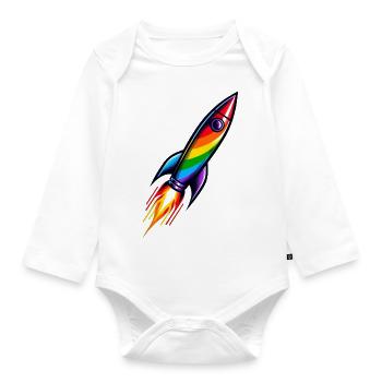 Fusée arc-en-ciel | Lancement d’une fusée - Body Bébé bio manches longues - blanc - Devant