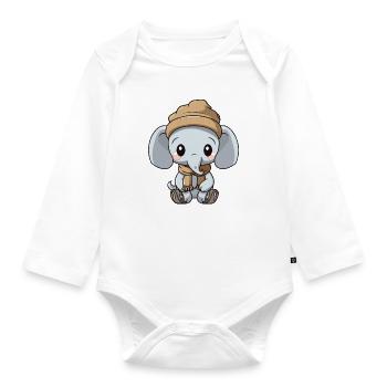 Elephant Winter Comic - Organic Longsleeve Baby Bodysuit - white - Front