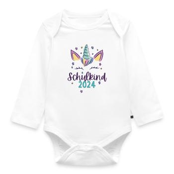 Schulkind 2024 Einhorn 1. Klasse Herz Einschulung - Baby Bio-Langarm-Body - Weiß - Vorne