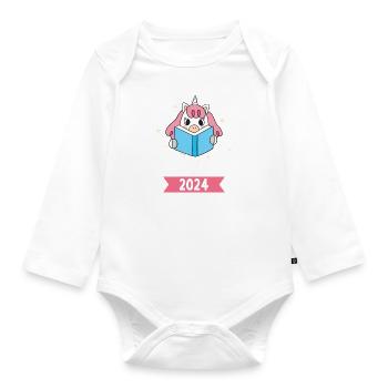 Schulkind 2024 Einhorn 1. Klasse Herz Einschulung - Baby Bio-Langarm-Body - Weiß - Vorne