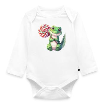Petit crocodile mignon avec une grosse sucette - Body Bébé bio manches longues - blanc - Devant