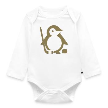 Minimalistischer Pinguin Eishockeyspieler - - Baby Bio-Langarm-Body - Weiß - Vorne