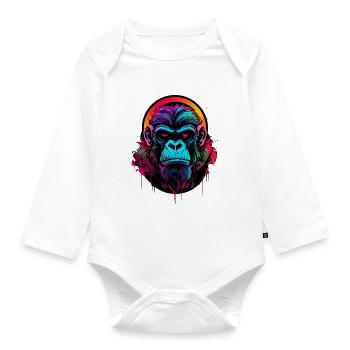 Mera Street Art Monkey Six - Organic Longsleeve Baby Bodysuit - white - Front