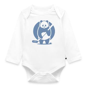 Panda Eishockey Spieler Silhouette - Baby Bio-Langarm-Body - Weiß - Vorne