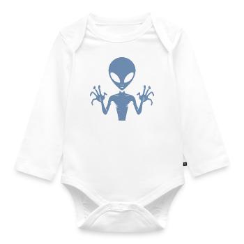 Alien-Außerirdischer-Körper-Silhouette mit Händen - Baby Bio-Langarm-Body - Weiß - Vorne