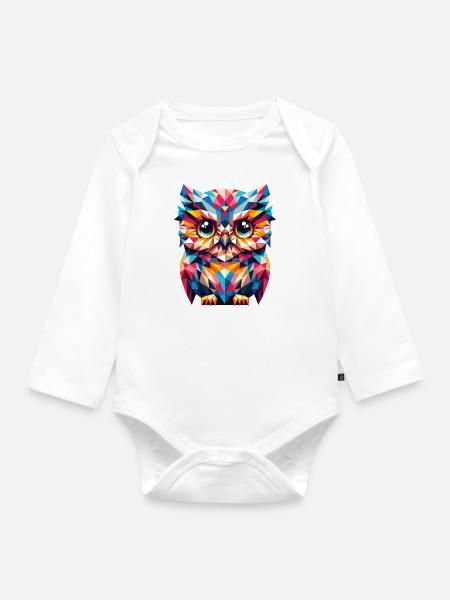 Polygon Eule geometrisch - Baby Bio-Langarm-Body - Weiß