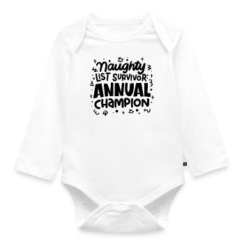 Naughty List Survivor - Funny Xmas Saying - Organic Longsleeve Baby Bodysuit - white - Front