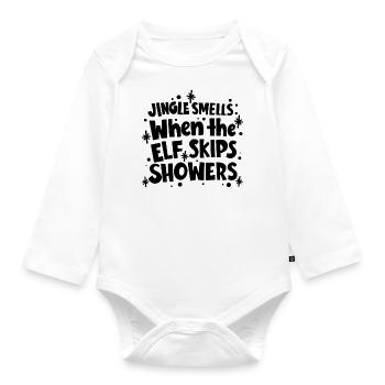 Jingle Smells Elf Shower - Drôle de dicton de Noël - Body Bébé bio manches longues - blanc - Devant