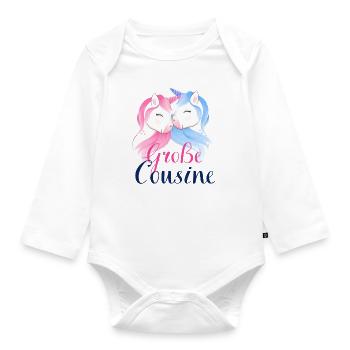 Ich werde große Cousine 2024 Einhorn Loading Süß - Baby Bio-Langarm-Body - Weiß - Vorne