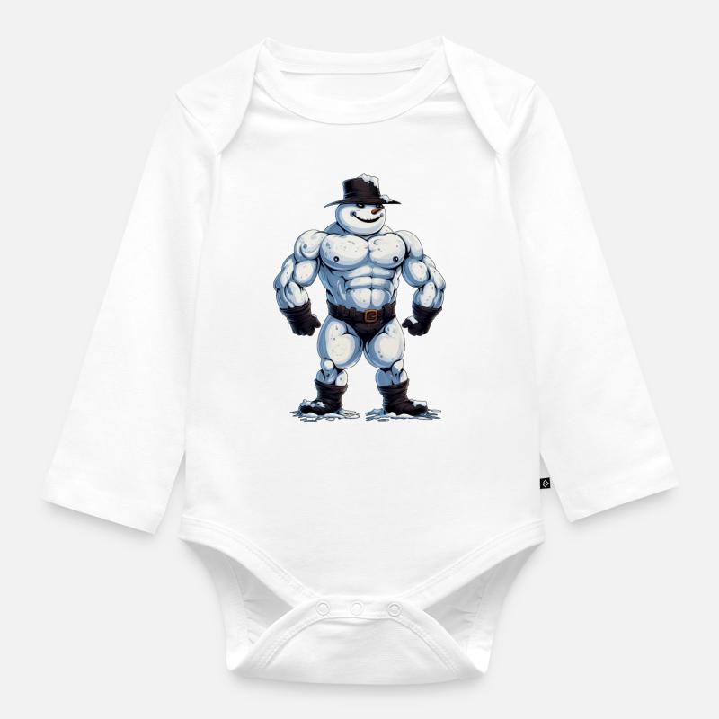 ok… Ein Bodybuilder Schneemann… - Baby Bio-Langarm-Body - Weiß