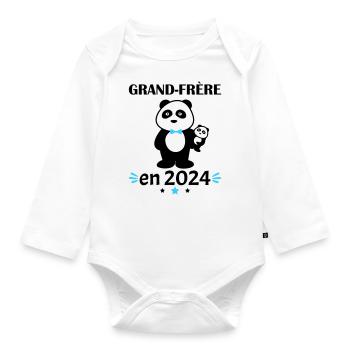 Grand Frère en 2024, annonce grossesse, famille - Body Bébé bio manches longues - blanc - Devant