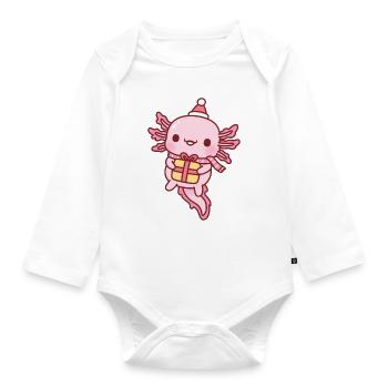 Mignon axolotl avec écharpe de chapeau de père Noël et cadeau - Body Bébé bio manches longues - blanc - Devant