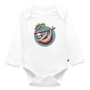 Relaxed sloth serenity at tree - Organic Longsleeve Baby Bodysuit - white - Front
