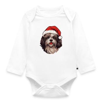 Tête de Noël de chien bichon havanais - Body Bébé bio manches longues - blanc - Devant