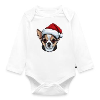 Chihuahua Dog Christmas Head - Organic Longsleeve Baby Bodysuit - white - Front