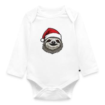 Sloth Christmas Animal Head - Organic Longsleeve Baby Bodysuit - white - Front