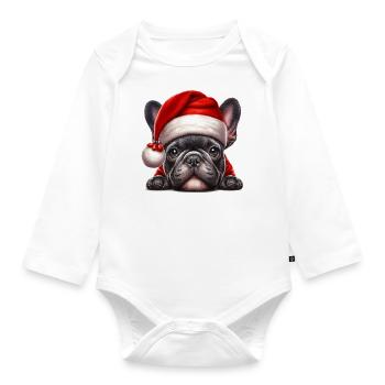 Mignon bouledogue français présente - Body Bébé bio manches longues - blanc - Devant
