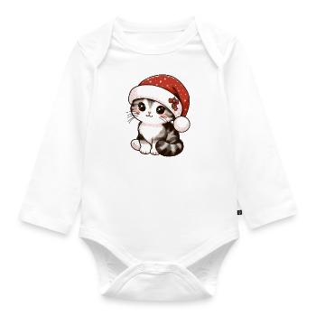 HAUSKATZE MIEZE KÄTZCHEN HAUSTIER WEIHNACHTSMÜTZE - Baby Bio-Langarm-Body - Weiß - Vorne