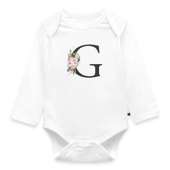 Letter G, Monogram, Flowers - Organic Longsleeve Baby Bodysuit - white - Front