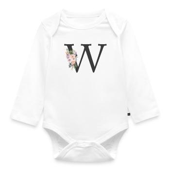 Lettre W, monogramme, Floral - Body Bébé bio manches longues - blanc - Devant