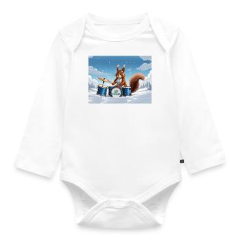 Squirrel plays drums - Organic Longsleeve Baby Bodysuit - white - Front