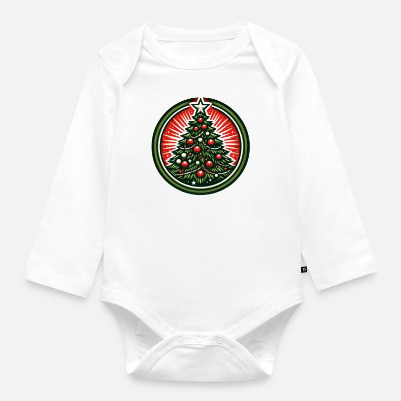 Weihnachtsbaum-Abzeichen - Baby Bio-Langarm-Body - Weiß