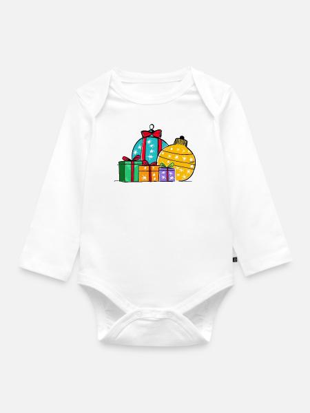 Weihnachtsgeschenkkugeln & -boxen - Baby Bio-Langarm-Body - Weiß