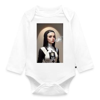 Modern Smoking Cyberpunk Nun - Organic Longsleeve Baby Bodysuit - white - Front