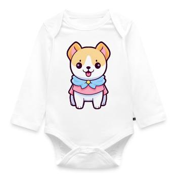 Cartoon Dog - Little Dog in Cartoon Look V3 - Organic Longsleeve Baby Bodysuit - white - Front