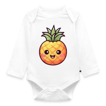 Kawaii Pineapple Version 4 - Organic Longsleeve Baby Bodysuit - white - Front