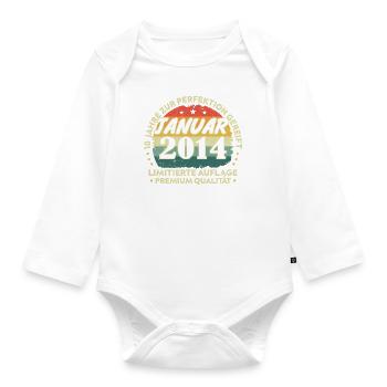 Janvier 2014 Vintage Cadeau Anniversaire 10 Ans - Body Bébé bio manches longues - blanc - Devant