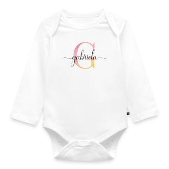 G| Monogramme | Nom | Gabriela |Aquarelle - Body Bébé bio manches longues - blanc - Devant