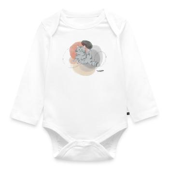 🐾 Grau getigerte Katze🐱 - Baby Bio-Langarm-Body - Weiß - Vorne