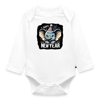 Neujahr Sylvester Elefant Grunge-Feier - Baby Bio-Langarm-Body - Weiß - Vorne