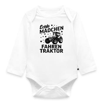 Echte Mädchen Fahren Traktor Bäuerin - Baby Bio-Langarm-Body - Weiß - Vorne