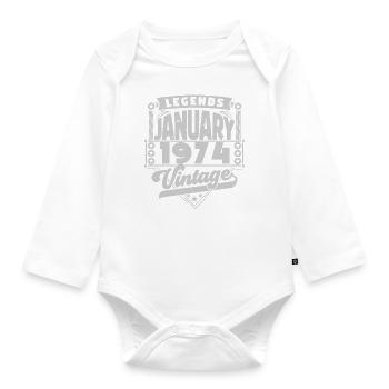 Jahrgangsjubiläum Januar 1974, Januar 1974. - Baby Bio-Langarm-Body - Weiß - Vorne