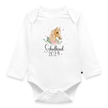 Schulkind 2024 Pferd 1. Klasse Stern Einschulung - Baby Bio-Langarm-Body - Weiß - Vorne