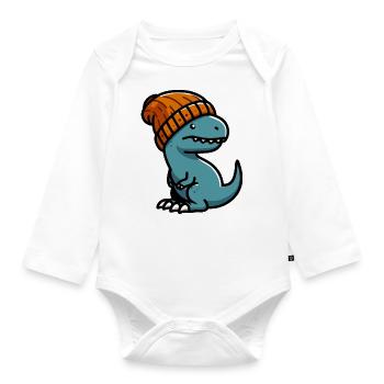 Baby T Rex Dino Dinosaurier Beanie Mütze Sticker - Baby Bio-Langarm-Body - Weiß - Vorne