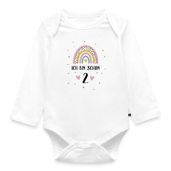 Ich bin Zwei Jahre Zweiter Geburtstag Regenbogen - Baby Bio-Langarm-Body - Weiß - Vorne