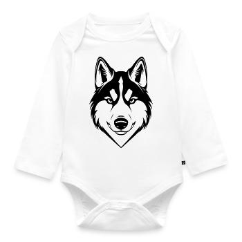 Husky Dog Head - Organic Longsleeve Baby Bodysuit - white - Front