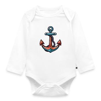 Anker Symbol Hafen - Baby Bio-Langarm-Body - Weiß - Vorne