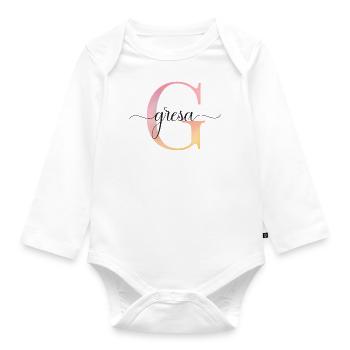 G | Monogramm | Name | Gresa | Watercolor - Baby Bio-Langarm-Body - Weiß - Vorne