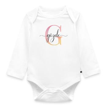 L | Monogramme | Nom | GözdeAquarelle - Body Bébé bio manches longues - blanc - Devant