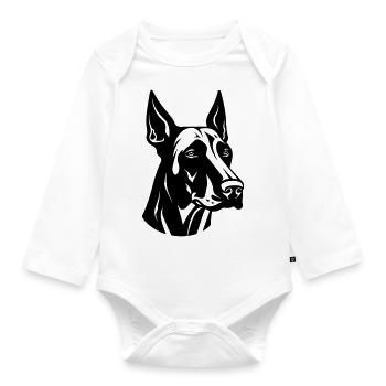Doberman Dog Head - Organic Longsleeve Baby Bodysuit - white - Front