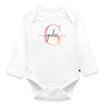 L | Monogramme | Nom | GuliaAquarelle - Body Bébé bio manches longues - blanc - Devant