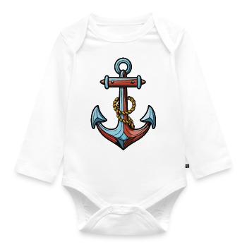 Anker Symbol Hafen - Baby Bio-Langarm-Body - Weiß - Vorne