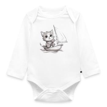 Sailing cat on dinghy - Organic Longsleeve Baby Bodysuit - white - Front