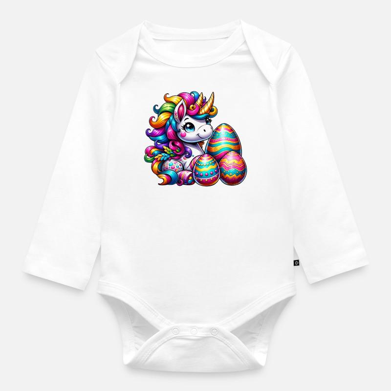 Ostern Einhorn & Bunte Eier - Baby Bio-Langarm-Body - Weiß