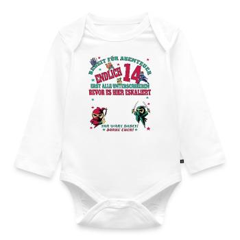 14th Birthday Girl & Boy Guestbook - Organic Longsleeve Baby Bodysuit - white - Front