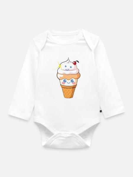 Süßes Happy-Eis - Baby Bio-Langarm-Body - Weiß
